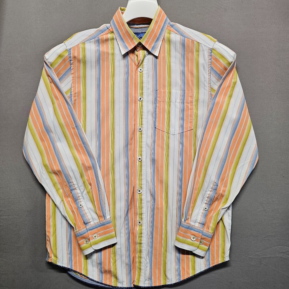 Tommy Bahama Denim Men Small Long Sleeve Shirt MultiColor Striped Cotton Coastal
